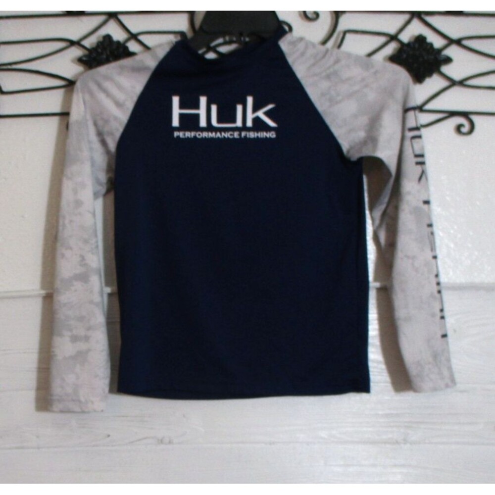 Huk Performance Fishing Shirt Long Sleeve Blue Camouflage Youth  Size M